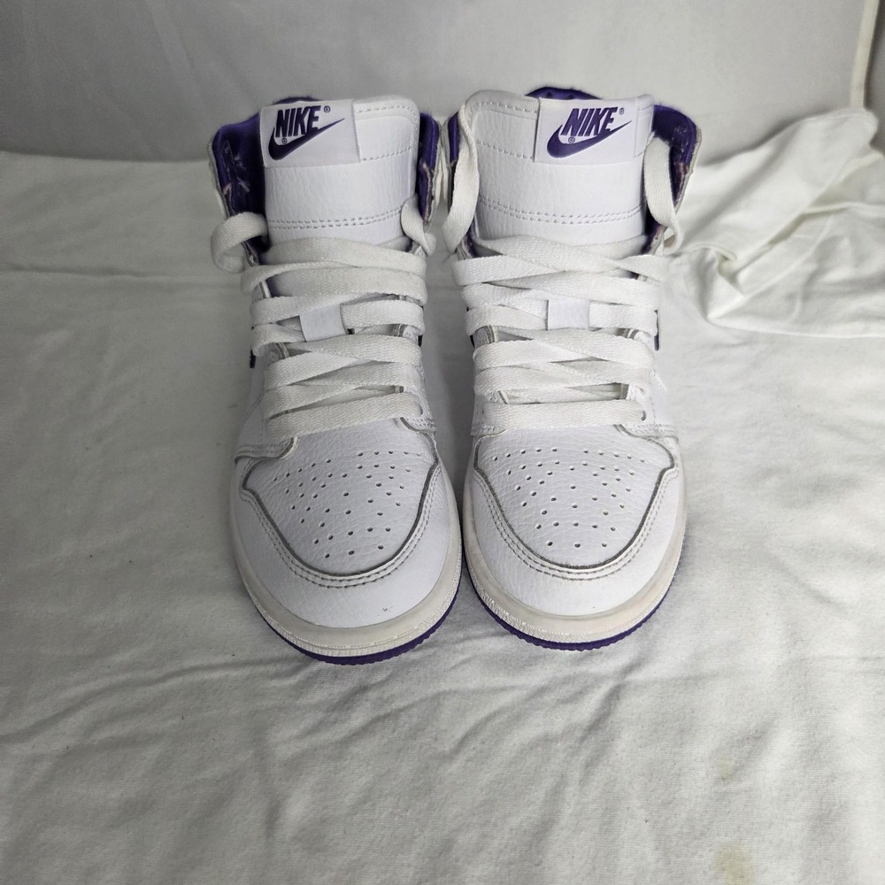 Nike Air Jordan 1 Mid Shoes Kids Size 12C White Purple Leather High Top Sneakers